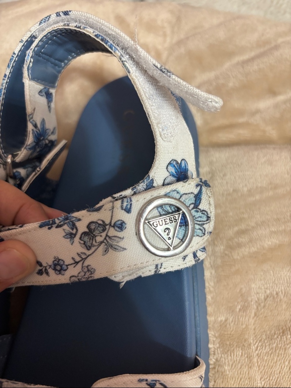 Guess Blue Floral Print Strap Sandals - Picture 2 of 4